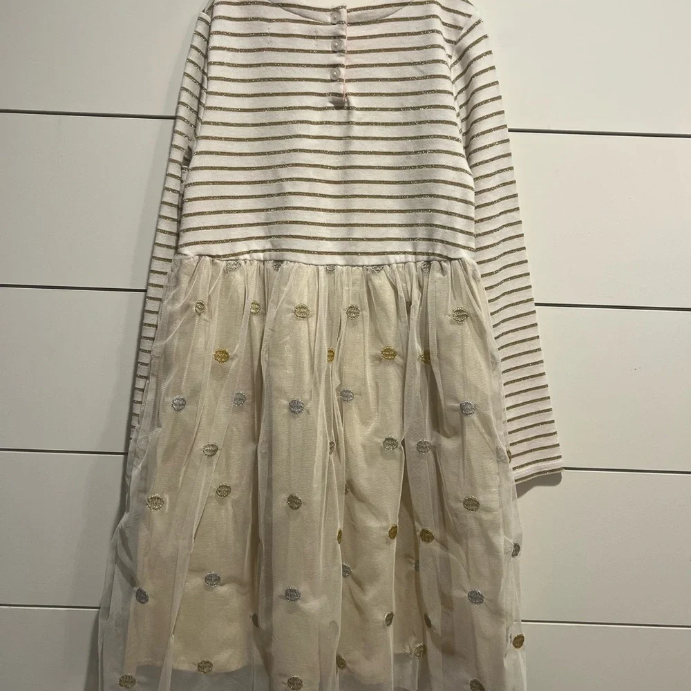 Mini Boden Gold accent polka dot tulle Party Dress- Girls 9-10Y